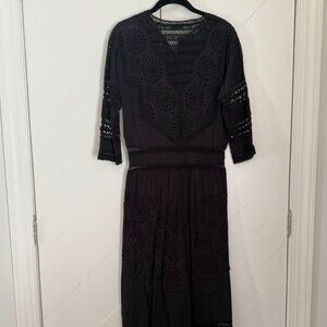 LoveShackFancy Beth Elegant Black Lace Maxi Dress Size Small